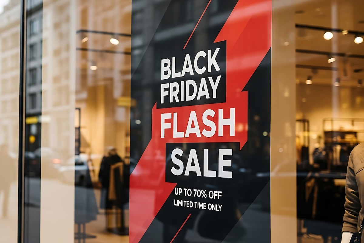 print marketing sale sign in store window